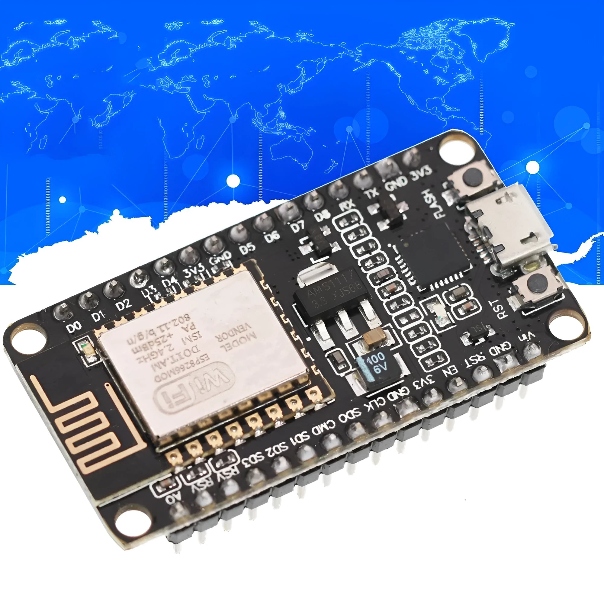 NodeMCU Lua WiFi development board with ESP8266 module and CH340G USB interface
