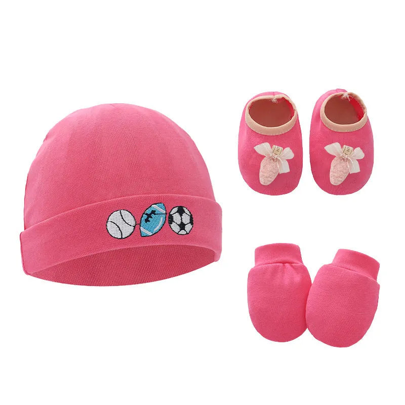 Baby cotton gloves and foot cover set with a pullover cap in multiple colour options