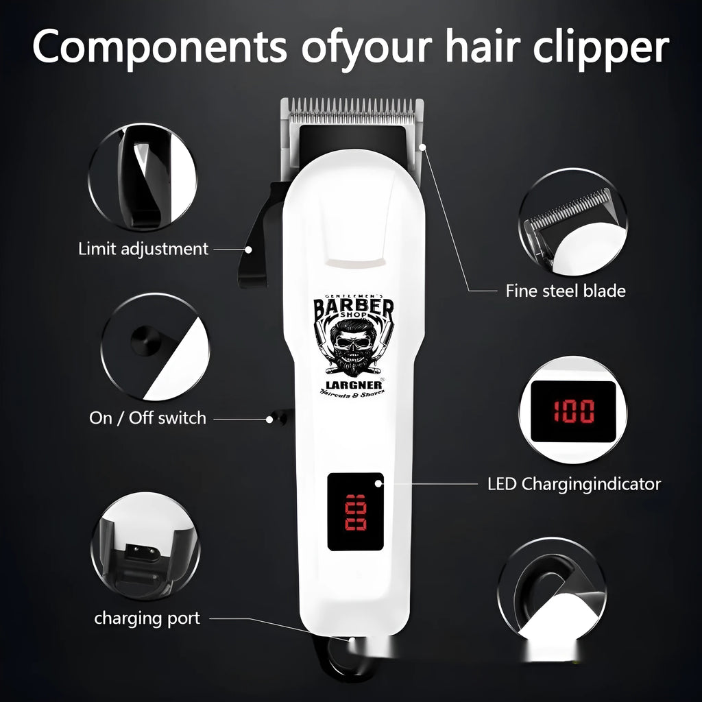 USB rechargeable stainless steel hair clipper with attachments from 4-in-1 grooming kit