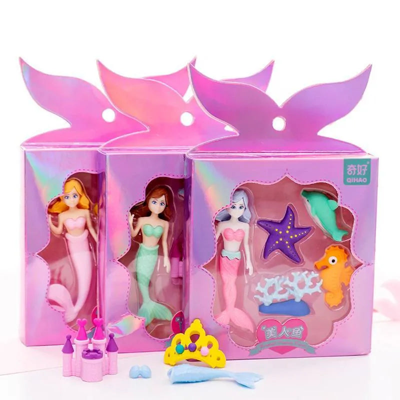 Flower Fairy eraser suit box containing 12 character-themed TPR rubber erasers for stationery modification