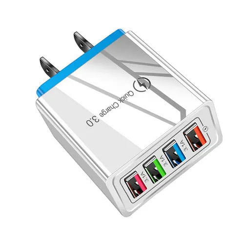 Black and white multi-port USB wall charger with luminous light indicator and UK three-pin plug