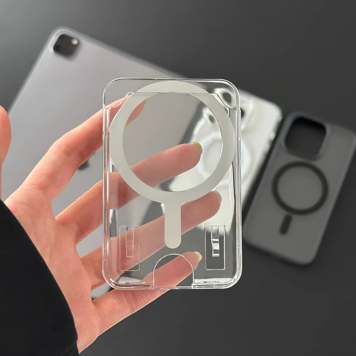 Transparent acrylic full-coverage phone case with wallet card holder for Apple iPhone