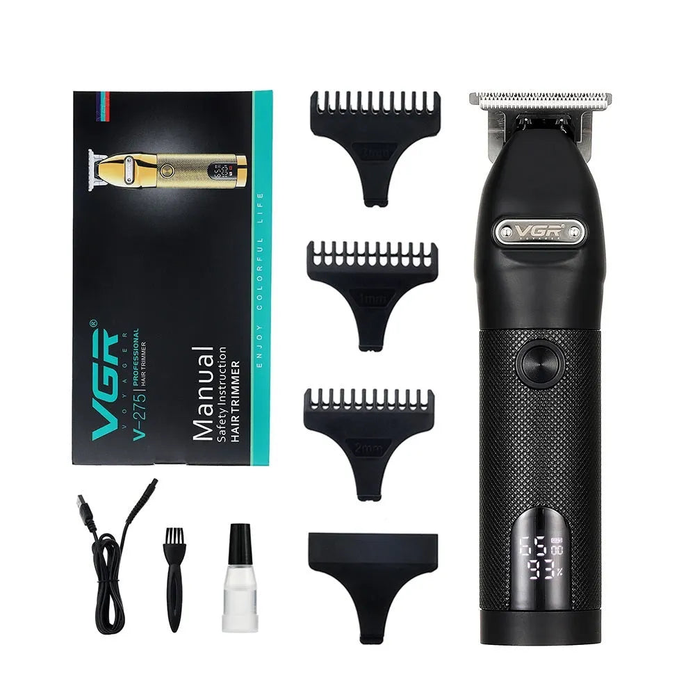 LCD digital display metal hair clipper in V-275 Gold with three limit combs and accessories