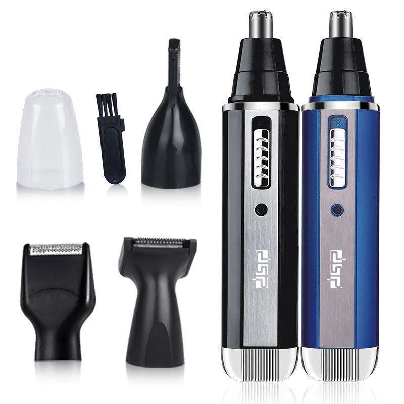 Blue electric shaver and trimmer for facial grooming with multiple trimming functions
