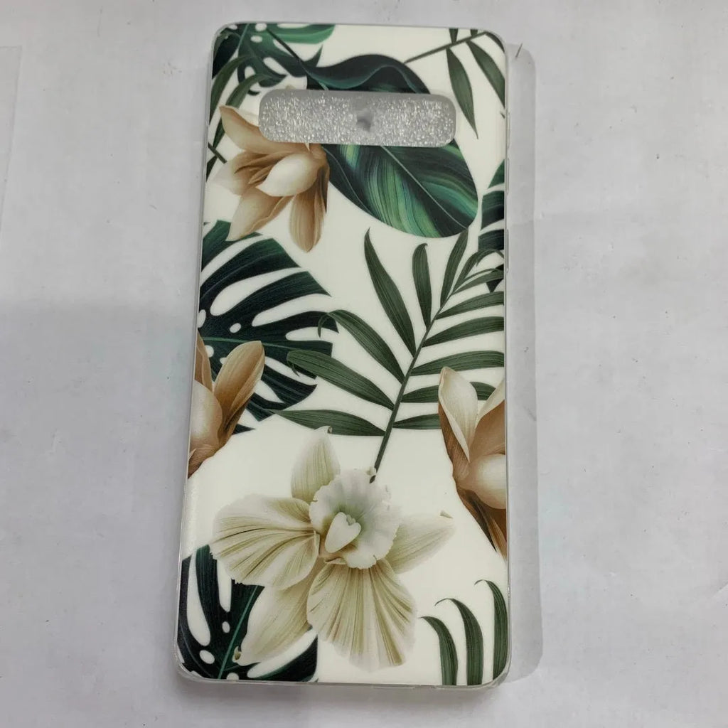 Samsung Galaxy phone case with green leaf flower design on TPU material.
