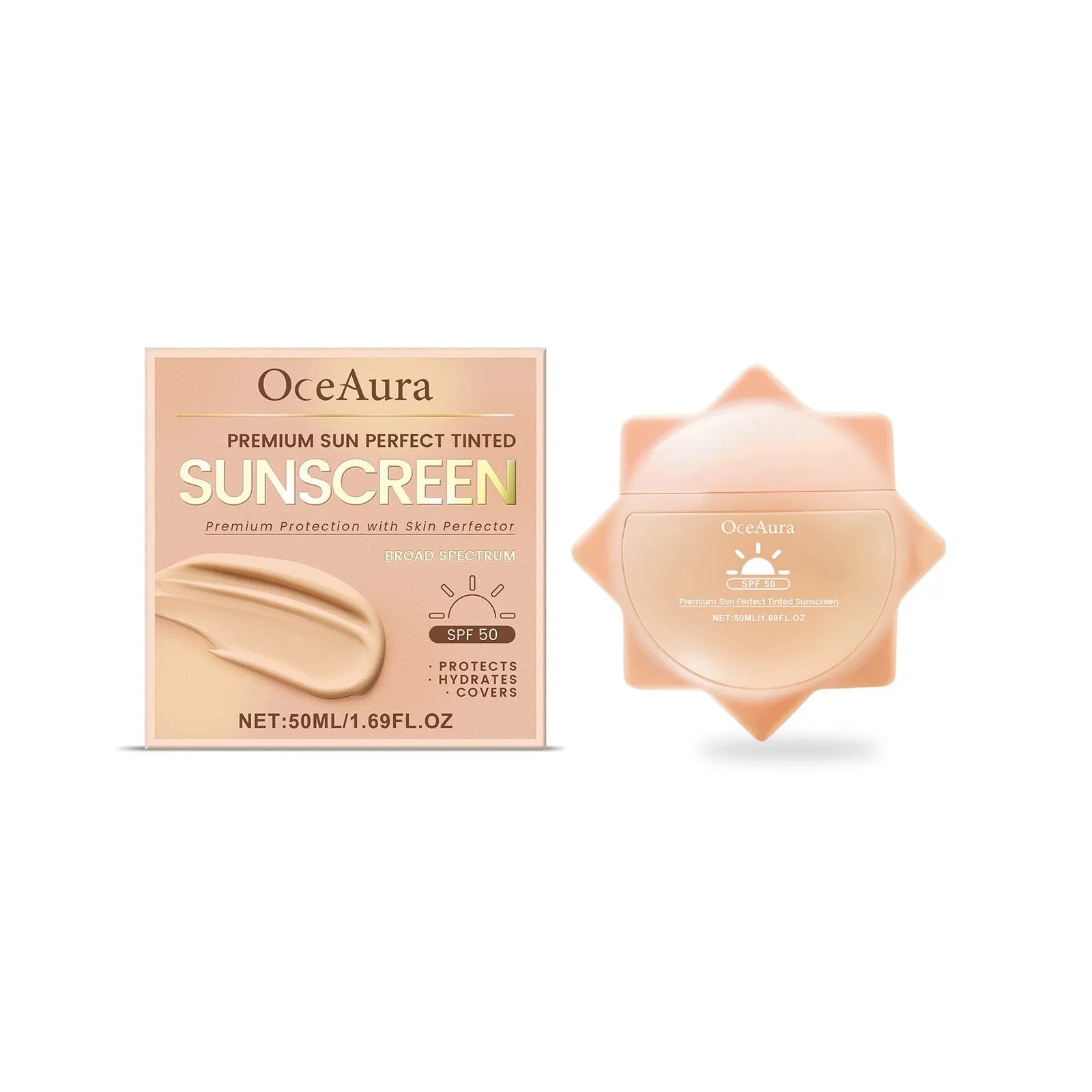 50 ml tube of sunscreen cream with titanium dioxide and aloe extract for UV protection.