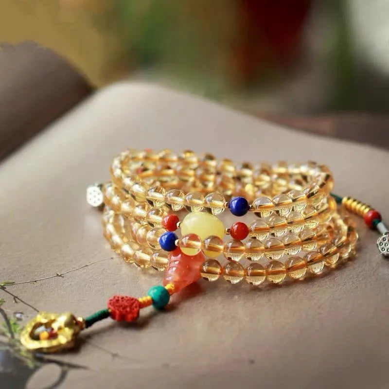 Brazilian natural citrine bracelet with 1mm yellow beads on filament cord