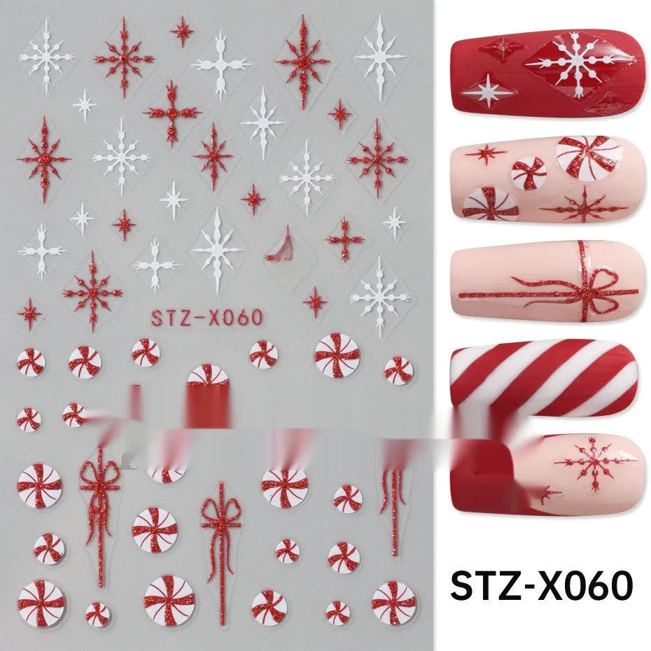 Cartoon nail art stickers sheet with black and silver love heart designs