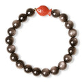 Natural obsidian bracelet with cinnabar fungal accents showing round beads in available sizes