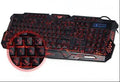 Black backlit gaming keyboard with blue LED glow, 49cm x 19cm, USB wired, adjustable stand