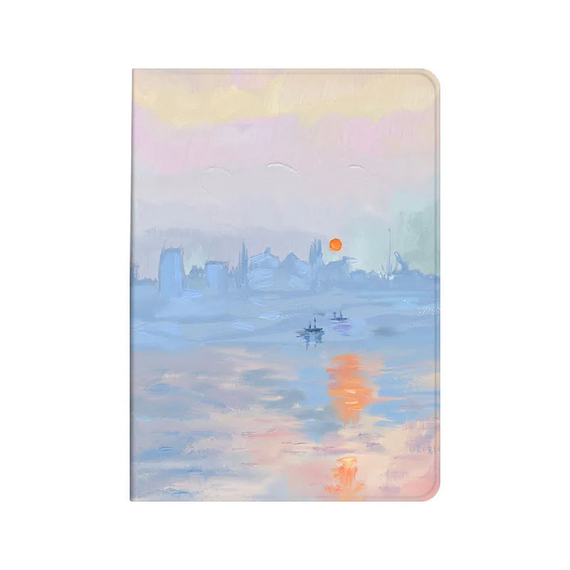 Literary oil painting art iPad silicone airbag protector case in book style design