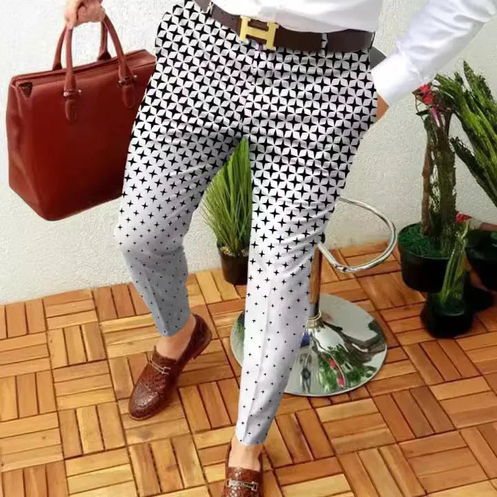 Men's slim-fit straight leg trousers with 3D printed plaid pattern in colour RKKZ49