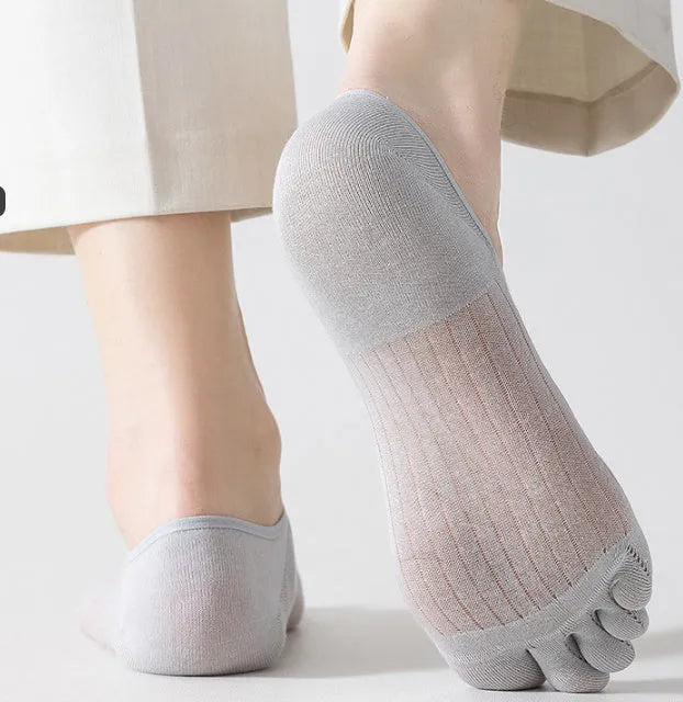 Modal cotton five-finger boat socks in black, dark grey, khaki, light grey, and white colours.