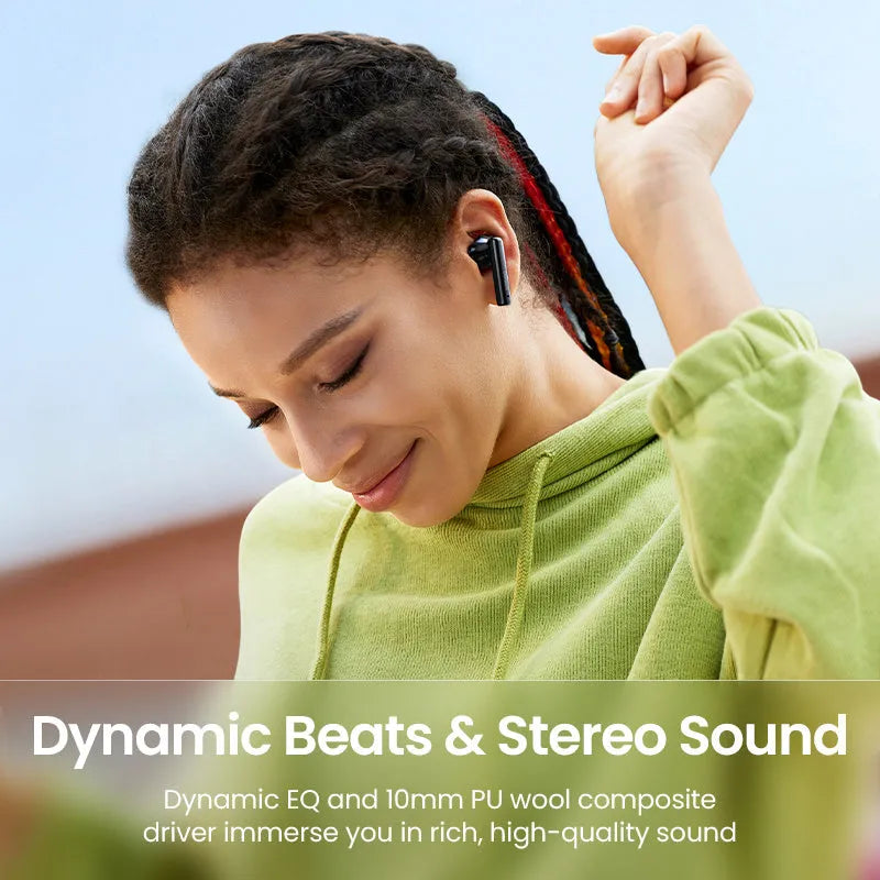 Active noise reduction Bluetooth earphones in Obsidian Black, with wireless earpiece connection, compatible with mobile phones and computers.