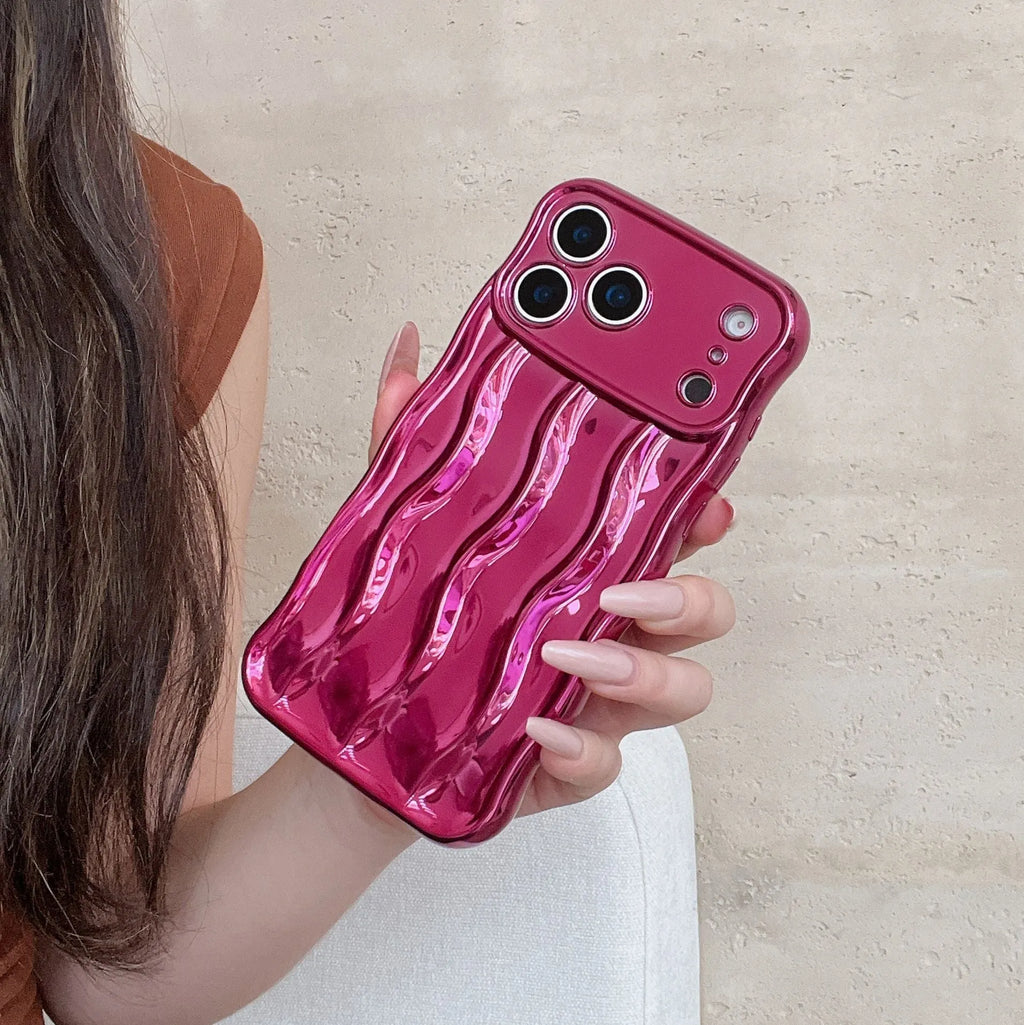 Solid colour plating corrugated stripe TPU phone case for iPhone 17 Pro Max, available in gold electroplated finish