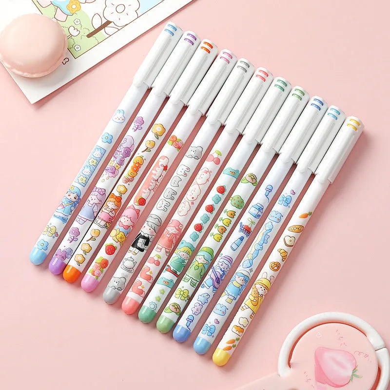 Twelve-colour cartoon gel pen set with 0.5mm plastic body for office hand accounting