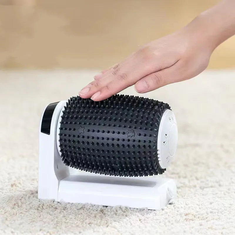 White automatic cat self groomer wall corner brush with silicone bristles for grooming and scratching