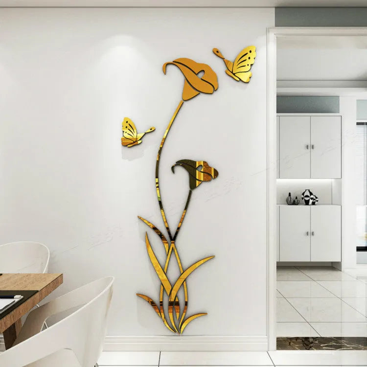 Lily 3D acrylic wall sticker showing dimensional purple flower design on white wall