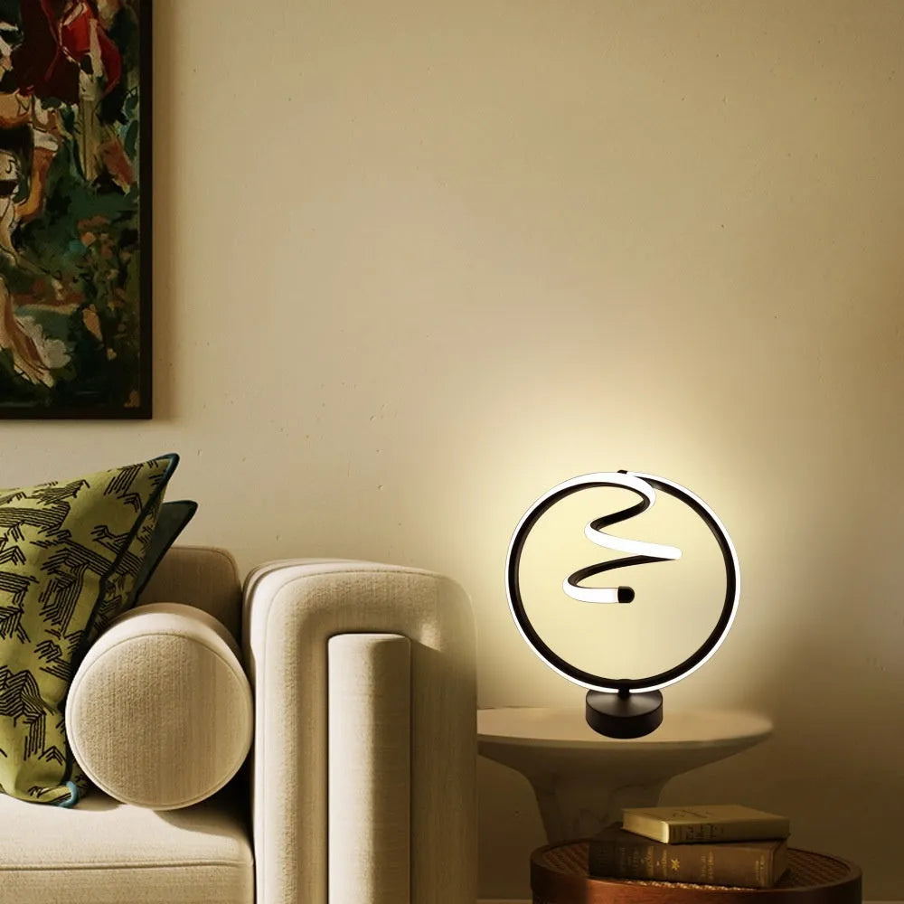 Black musical note shaped Bluetooth LED night light with remote control on a bedside table.