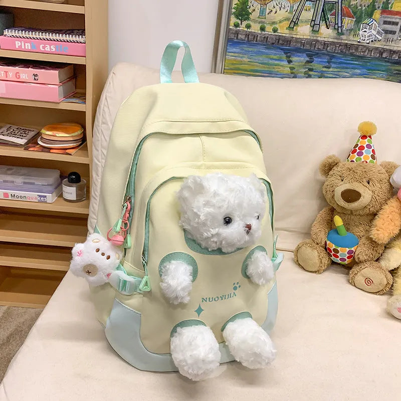 Literary style school backpack in macaron colours with curved shoulder straps and 20-35L capacity