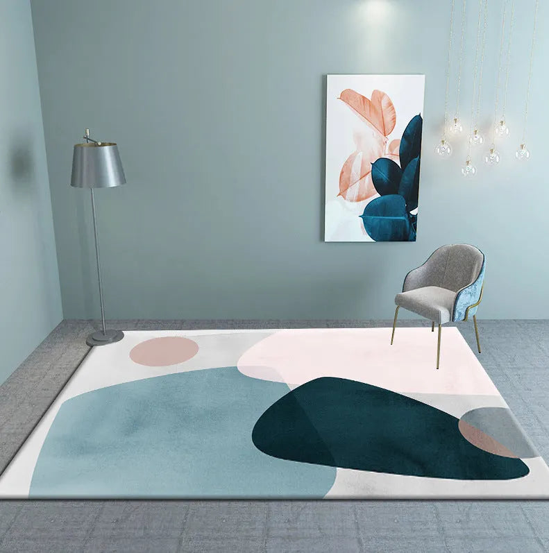 Modern minimalist geometric abstract carpet in a rectangular shape with machine woven crystal velvet finish