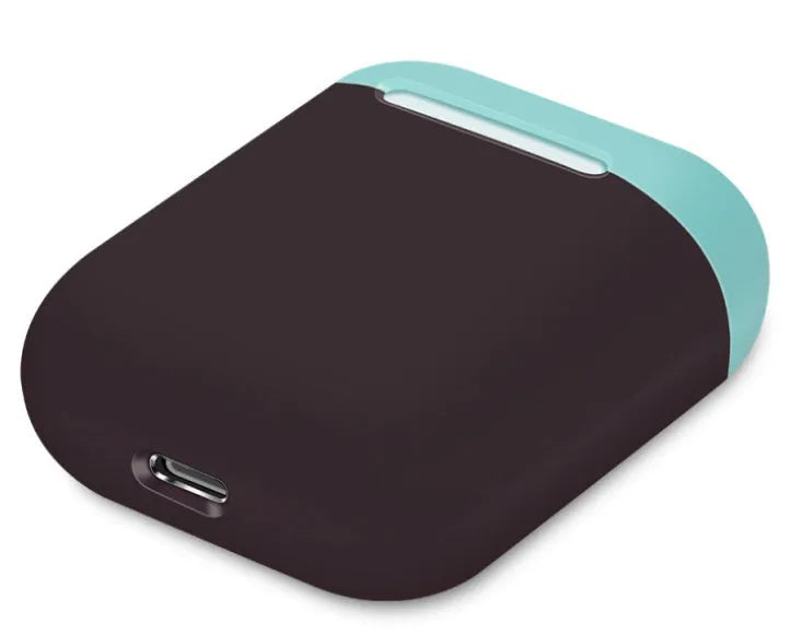 Split-shell silicone protective case for Apple AirPods charging box in a selection of colours on a plain background.