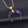 Natural stone moon pendant necklace with 45cm chain in pink or purple colour options