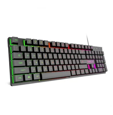 Black USB wired luminous gaming keyboard with frosted keycaps and a braided cable.