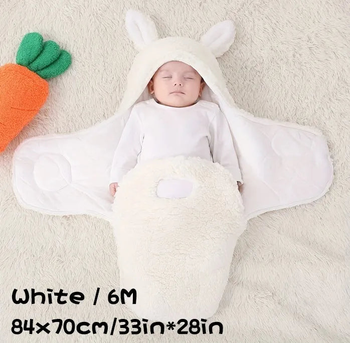 Fluffy fleece baby sleeping bag swaddle in blue with adjustable hook-and-loop closure for newborn