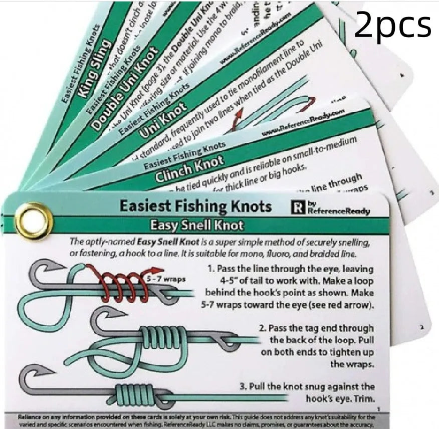 Set of five metal fishing knot diagram cards with clear knot illustrations