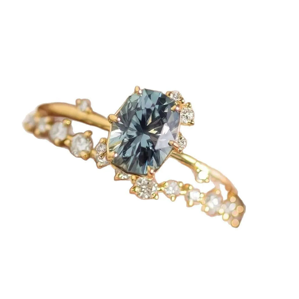 Gold plated women's ring with green zircon stones in flower design, available sizes 6-10