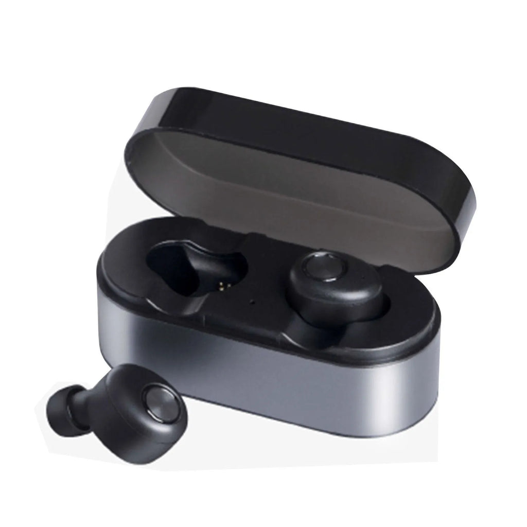 Black wireless Bluetooth headset for hands-free calling with mobile devices