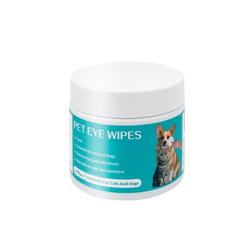 100-count canister of pet eye cleaning wipes with aloe vera and chamomile for cats and dogs