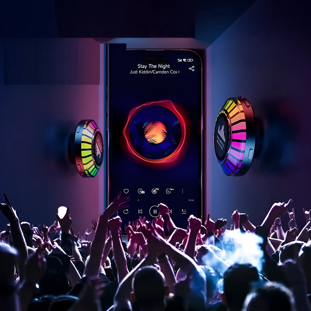 Compact square voice-controlled Bluetooth ambience lamp projecting polar lights