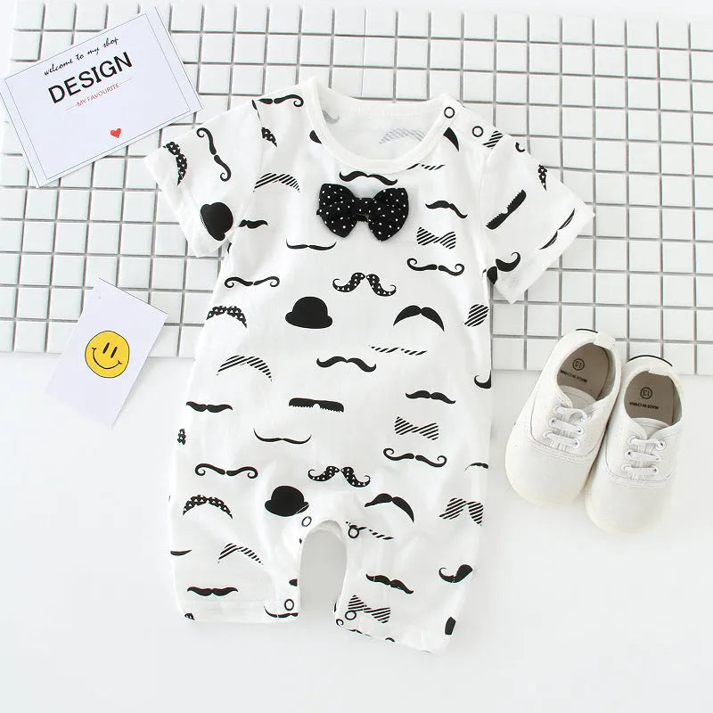 Cotton baby bow gentleman climbing suit with buckle closure short sleeves in thin style