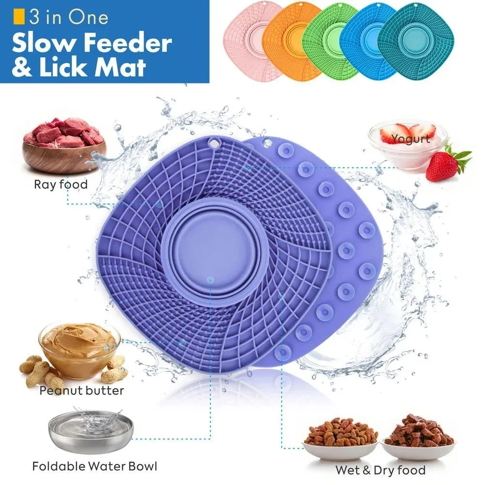 Pet dog slow feeder bowl with raised ridges and non-slip base in blue for small medium dogs
