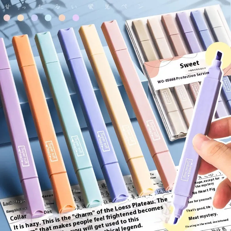 Set of double-headed fluorescent marker pens in Salt series, Sweet series, and mixed colours.