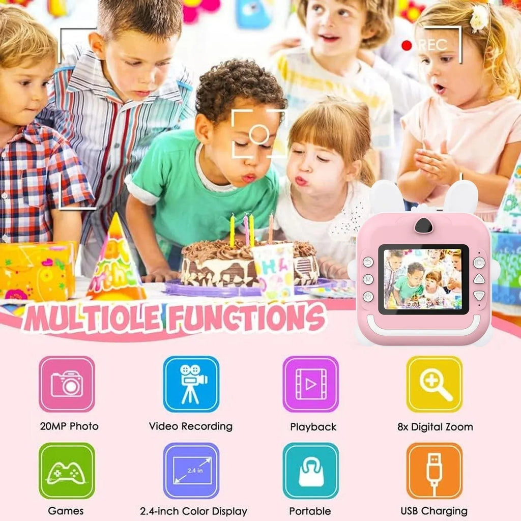 Q5 Polaroid children's digital cartoon camera in pink rabbit design with lanyard and stickers