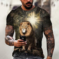 Men's grey T-shirt with 3D printed Jesus pattern, short sleeves, made from bird eye cloth polyester