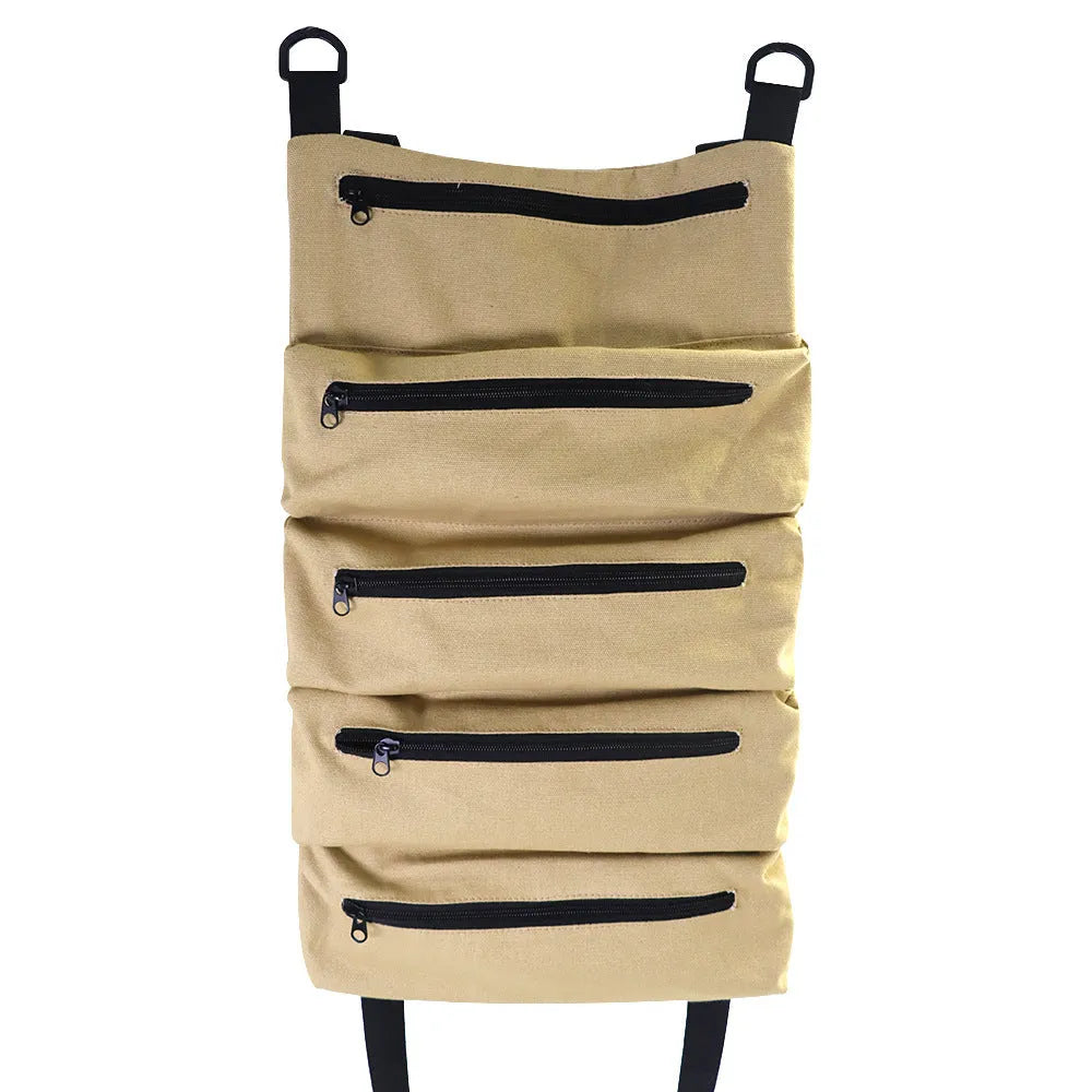 Super Roll Tool Roll multi-purpose wrench roll in Oxford cloth, khaki colour, rolled up with tools visible