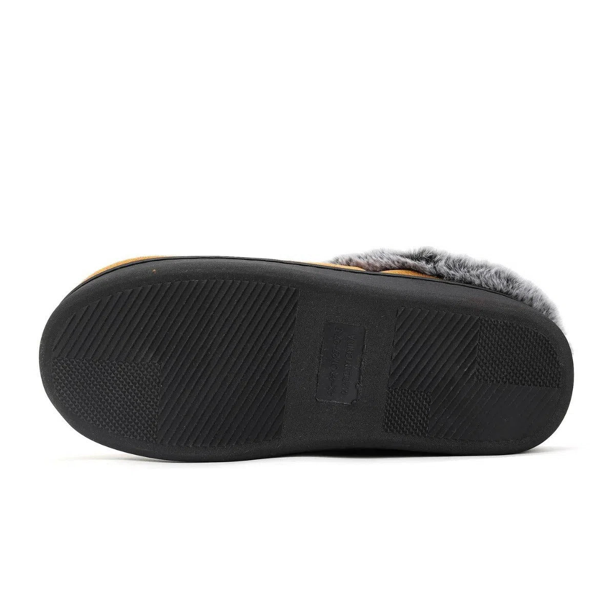 Fleece-lined thickened cotton slippers with plaid pattern and non-slip TPR sole in khaki colour
