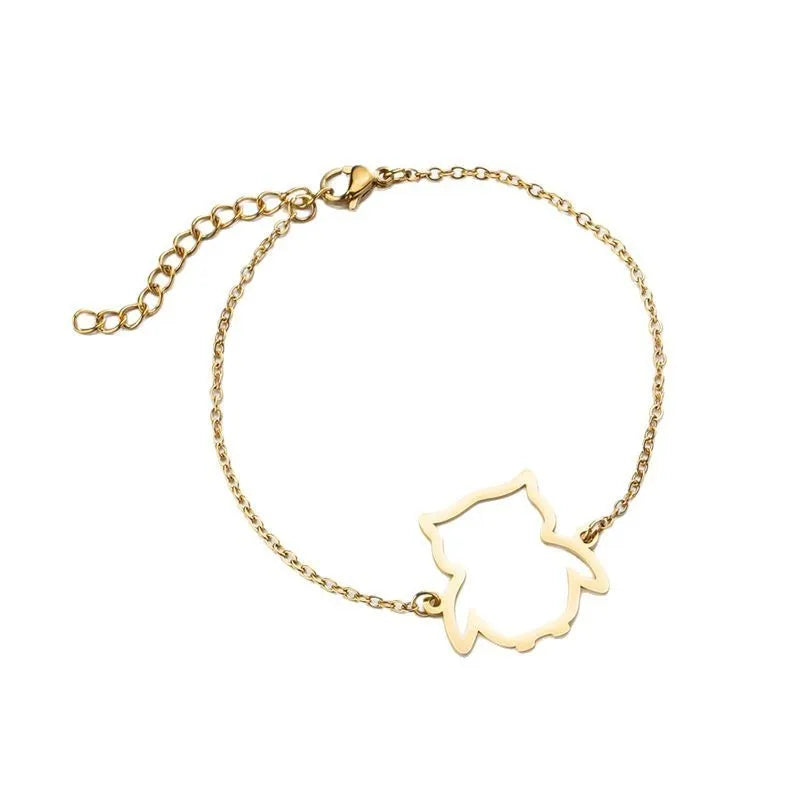 Stainless steel bracelet with small hollow owl pendant on simple chain