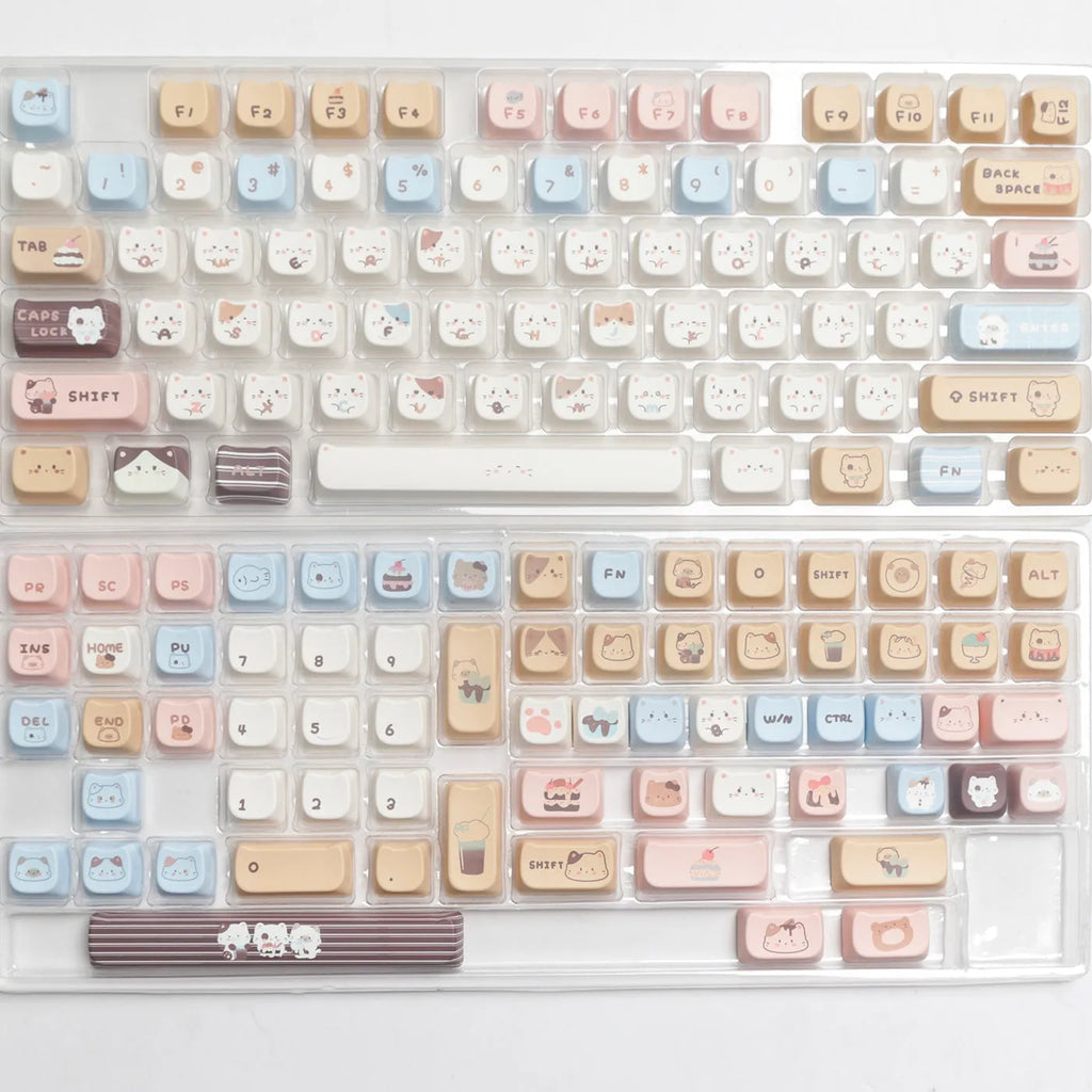 High Sea Salt Cat themed PBT keycap set showing 26 keys and optional 7u space bar supplement