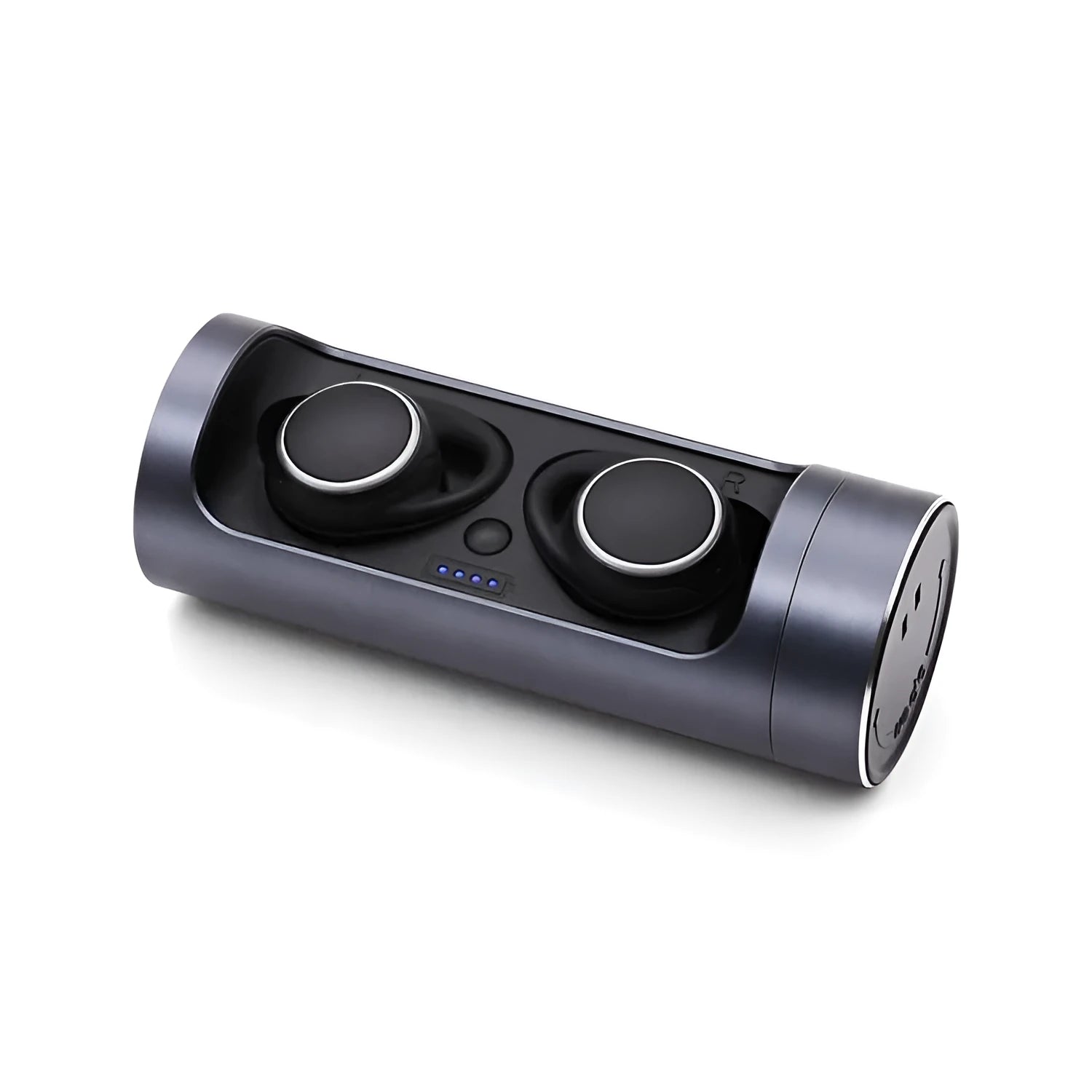 A Bluetooth wireless headset shown in Dark Grey, Red, and Silver colour options on its charging bay