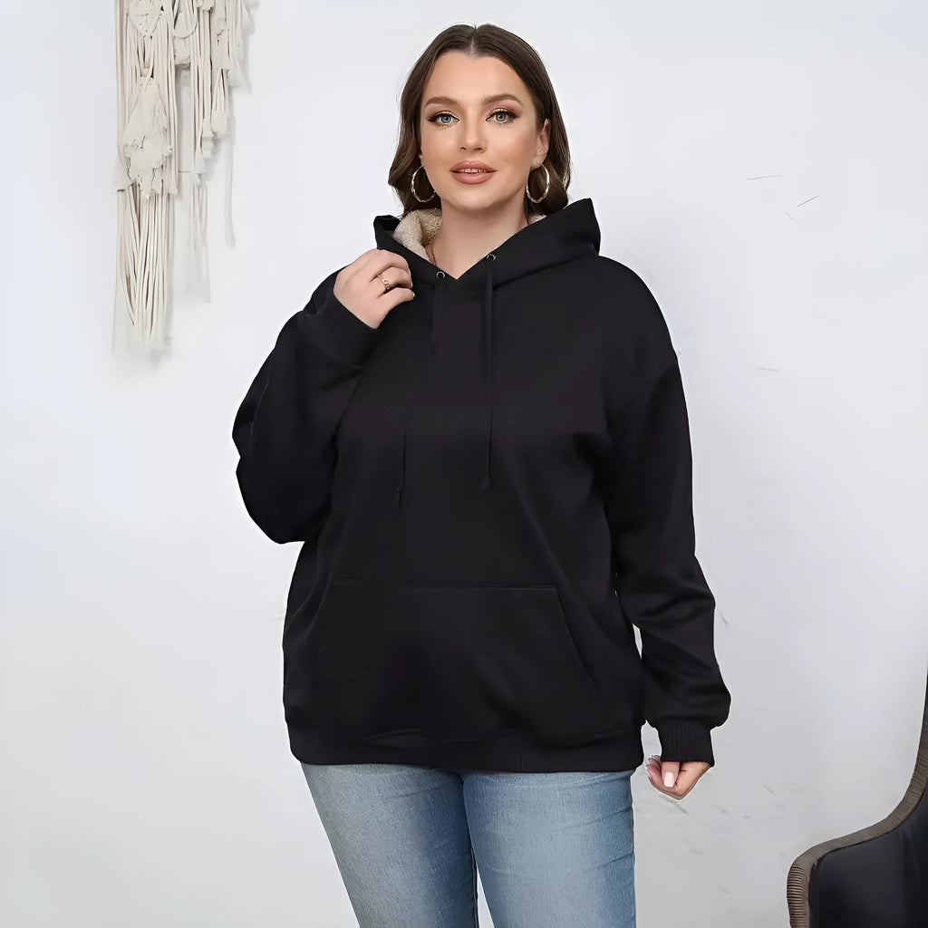 Women's thick polyester hooded sweater with side pockets and 3D pattern in multiple colour options