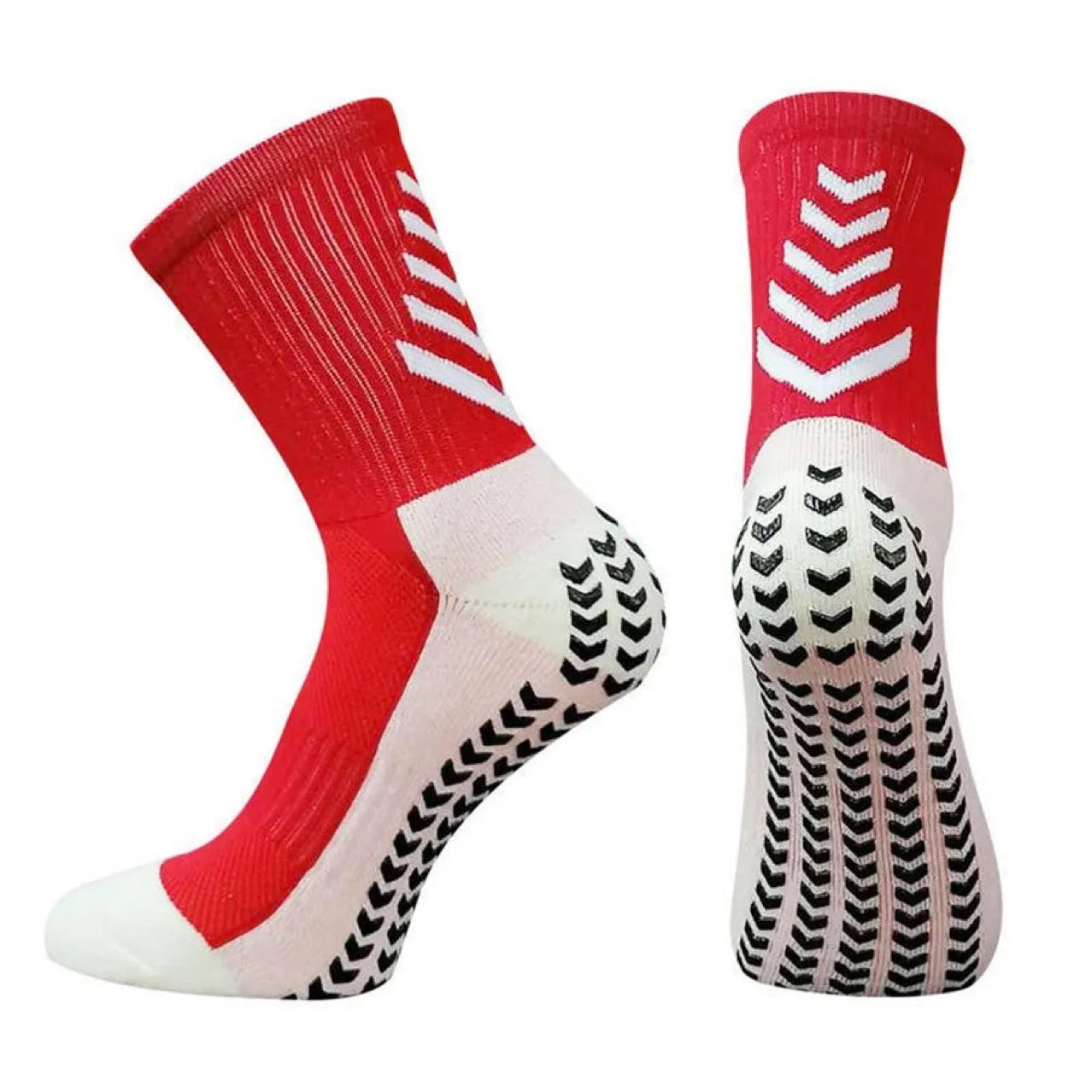 Men's mid-calf athletic socks in arrow colours with geometric patterns and non-slip silicone