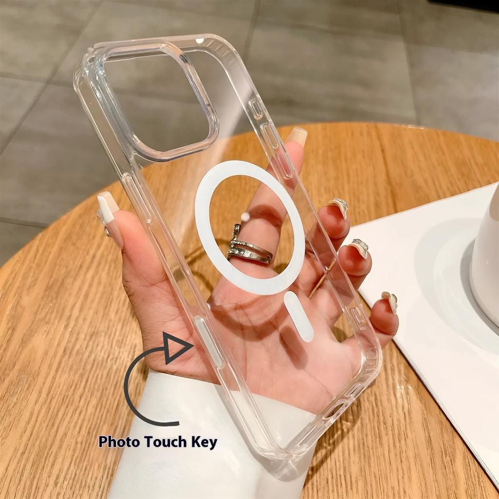 Transparent TPU PC phone case with invisible bracket for iPhone16 Pro front view