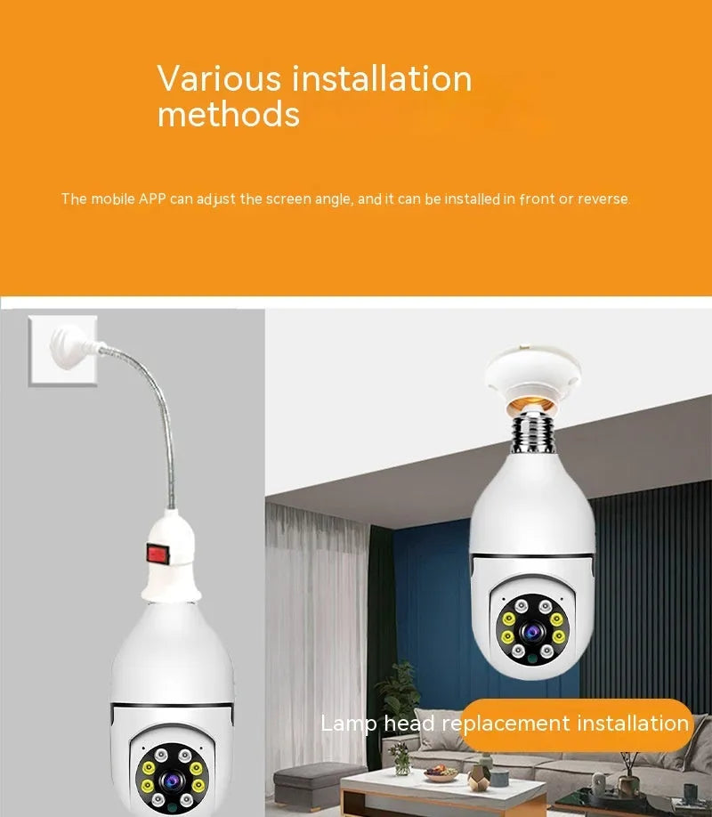 Wireless WiFi bulb camera with 1080p resolution and full colour night vision capability