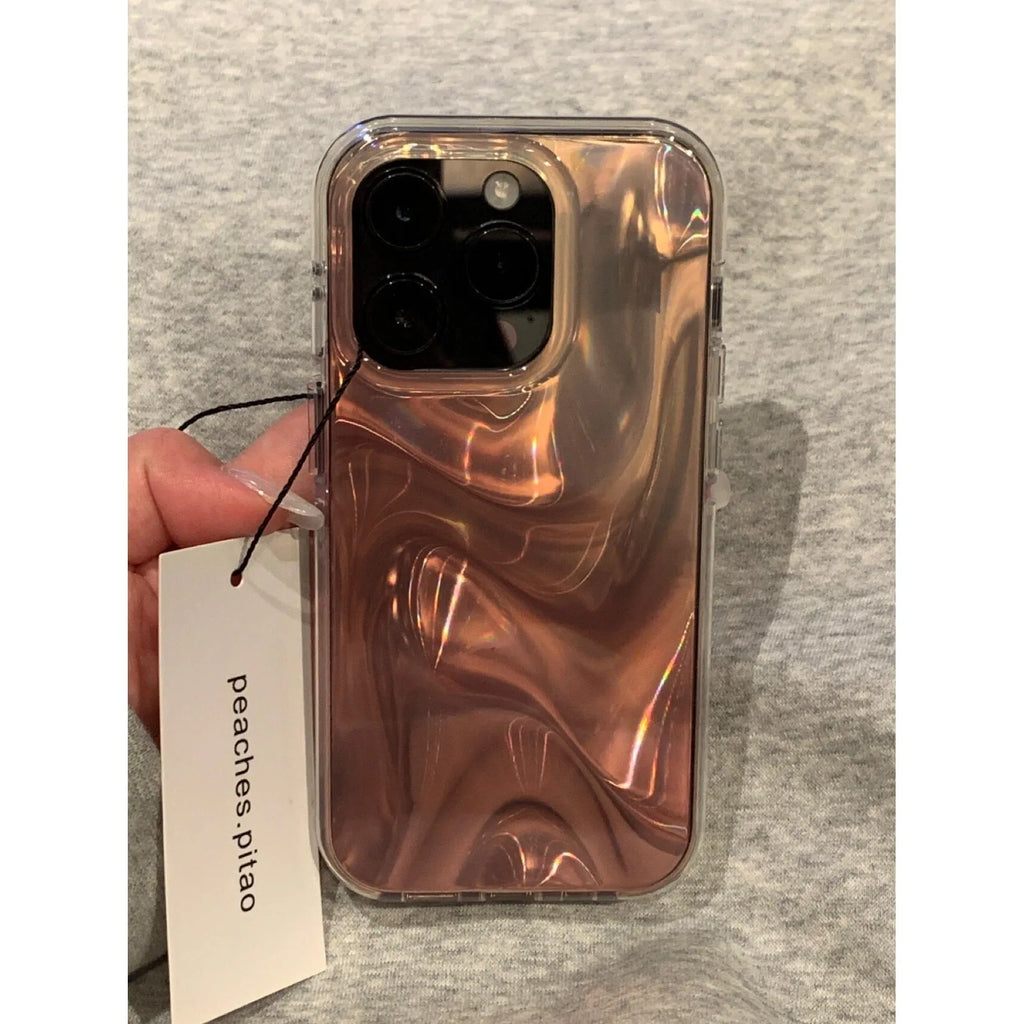 Gold water ripple blooming double-layer phone case for iPhone, round edge with IMD soft edge hard back construction
