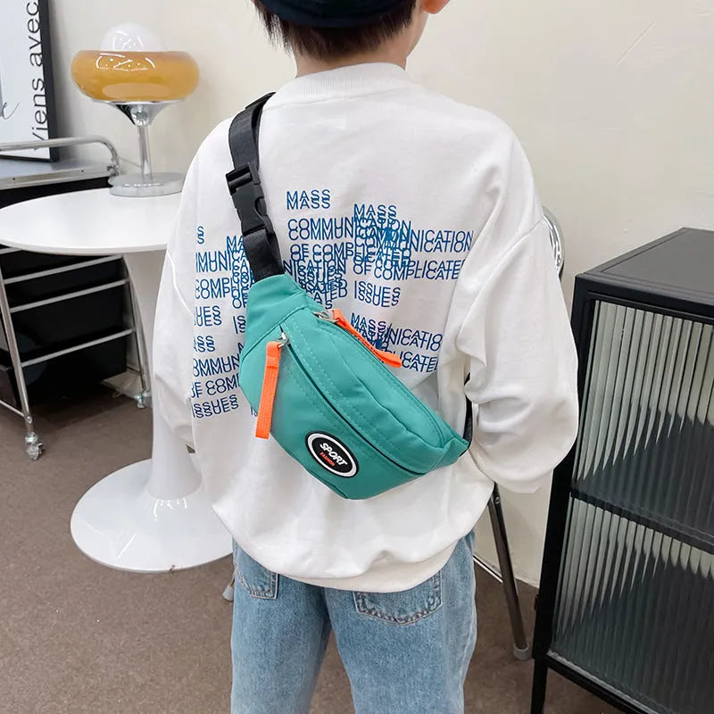 Fashion unisex kids crossbody sling bag in nylon with letter pattern, five colour options